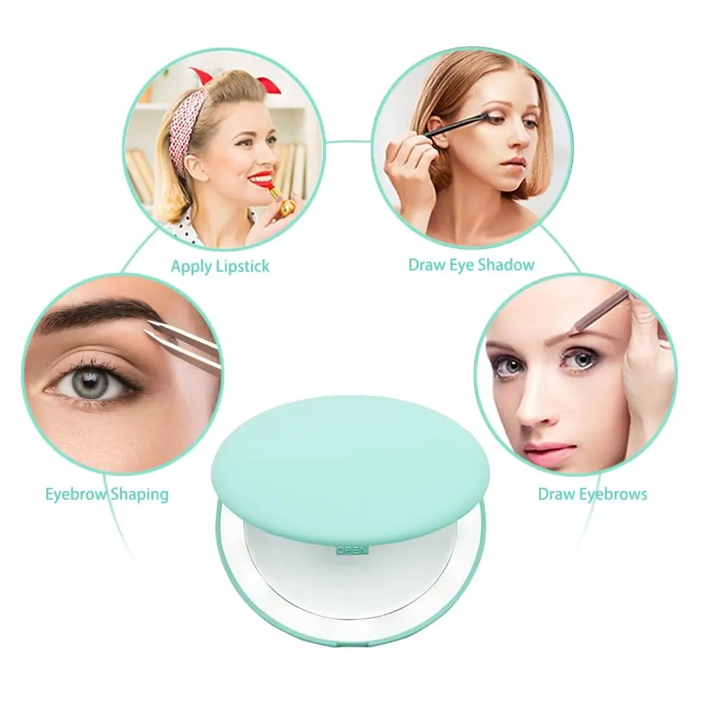 Magnifying Compact Mirror LED Lighted Travel Makeup Mirror 1x/10x Magnification Portable Small Hand held Makeup Pocket Mirror