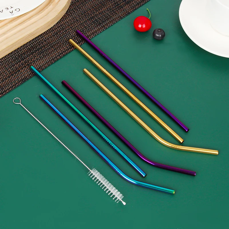 2024 Пользовательский логотип 304 многоразовый Серебряный набор портативный розовое золото черный фиолетовый синий нержавеющая сталь металлическая солома