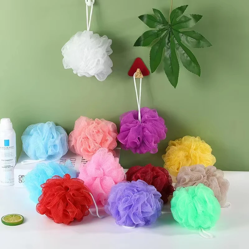 OEM ODM Color Wholesale Back Scrubber Mesh Bath Sponge Shower Ball Nylon Bath Flower Bath Puff Shower Pouf