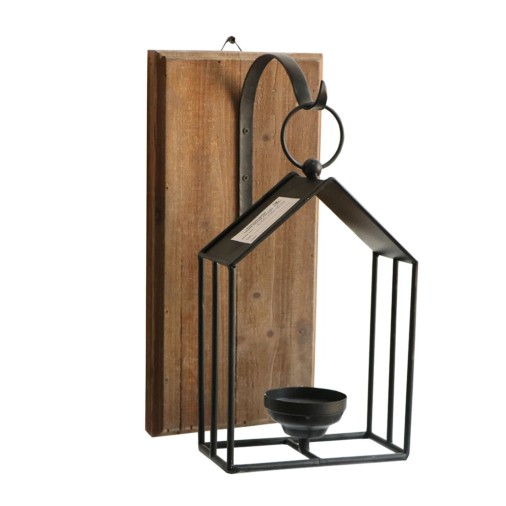 Magi, оптовая продажа, классический черный металлический декор в форме дома, настенный Подвесной деревянный и металлический подсвечник