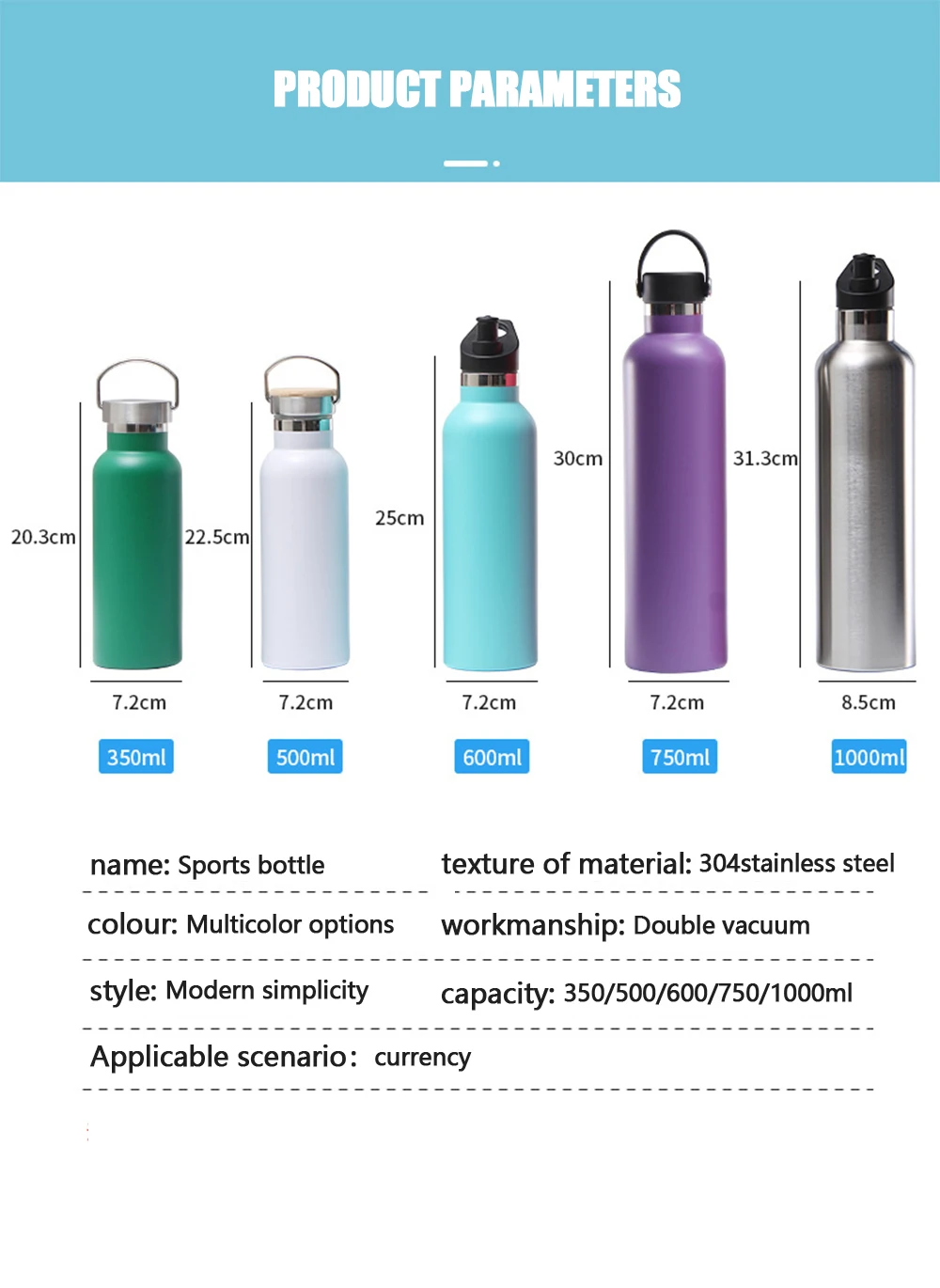 Sport Water Bottles With Seal Bamboo Lid 500ml 750ml Wide Mouth Stainless Steel Double Walled Vacuum Flask Insulated waterbottle
