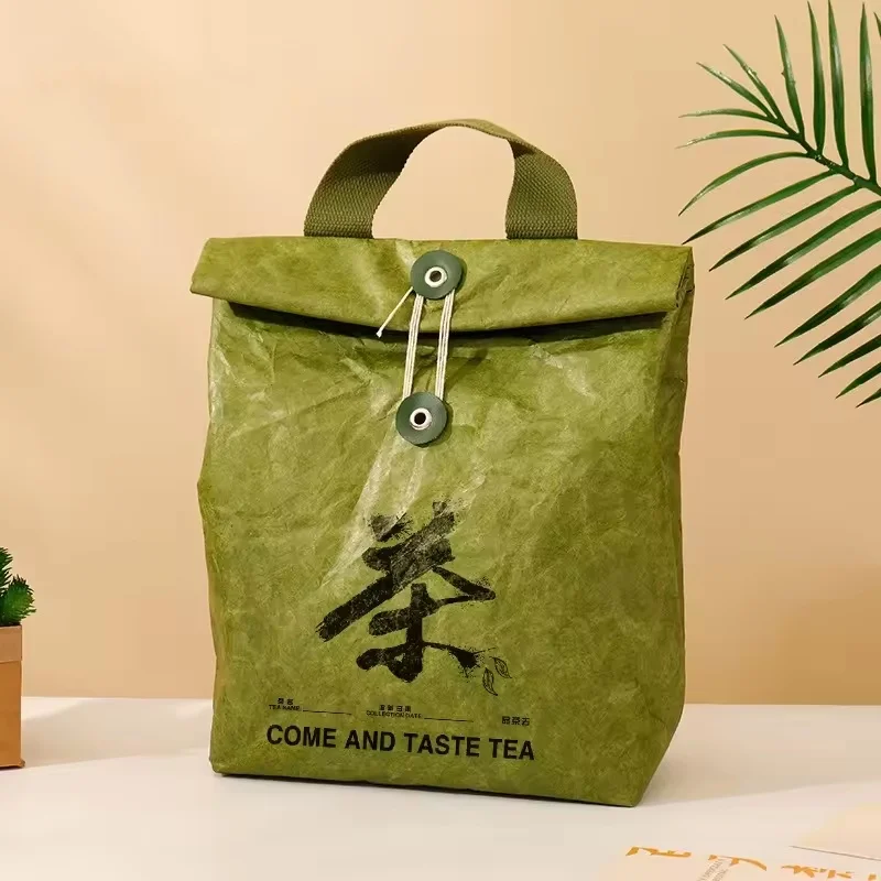 Custom Logo OEM/ODM Washable Brown Tyvek Paper Lunch Cooler Bag Biodegradable Waterproof Coated Tyvek Tea Shopping Bag