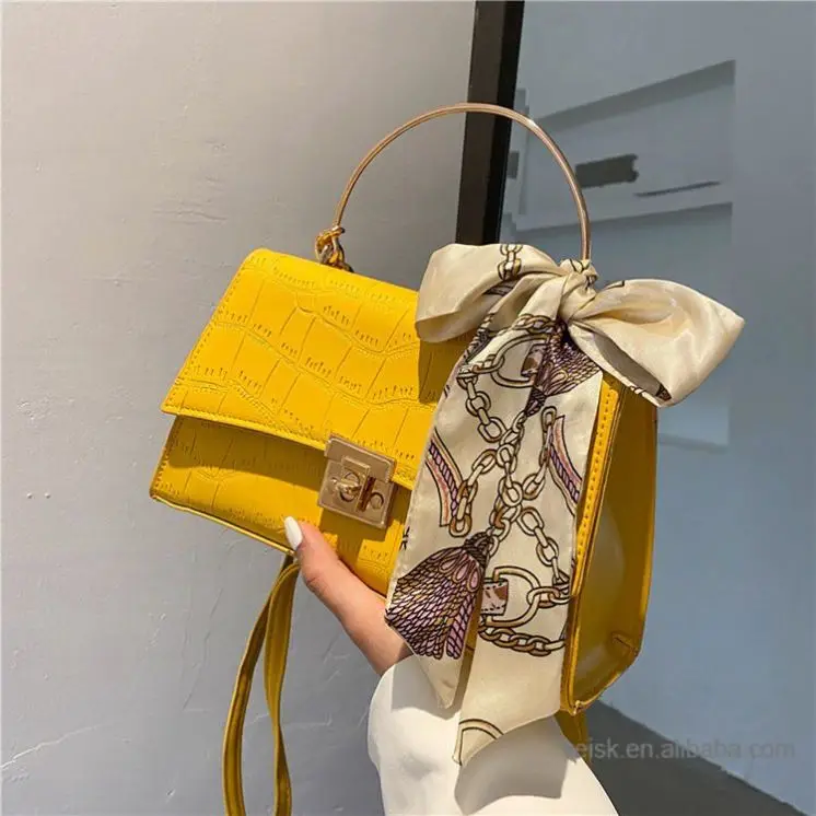 Western Style Stone Pattern Handbags New Simple Fashion Shoulder Bag  with Silk Scarf Wholesale PU Womens Bags