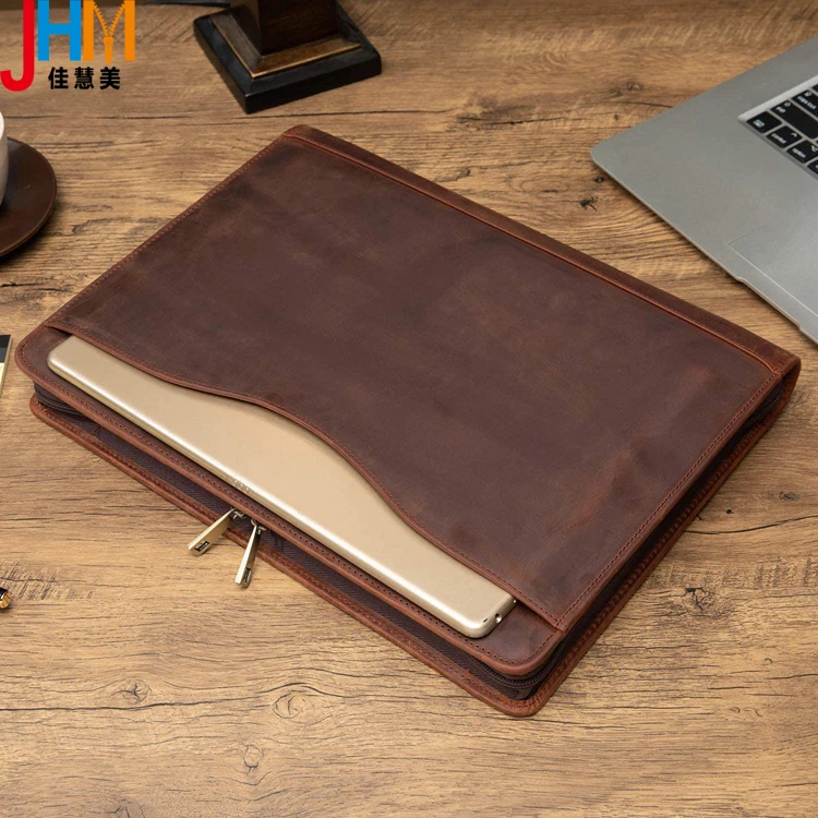 Ручной работы Бизнес Портфолио мужской папка для документов Padfolio кожаный Органайзер на молнии