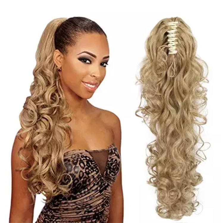  Custom Color 25 Inches Long Body Wave Wigs Women Synthetic Curly Claw Clip Ponytail Hairpieces Hair