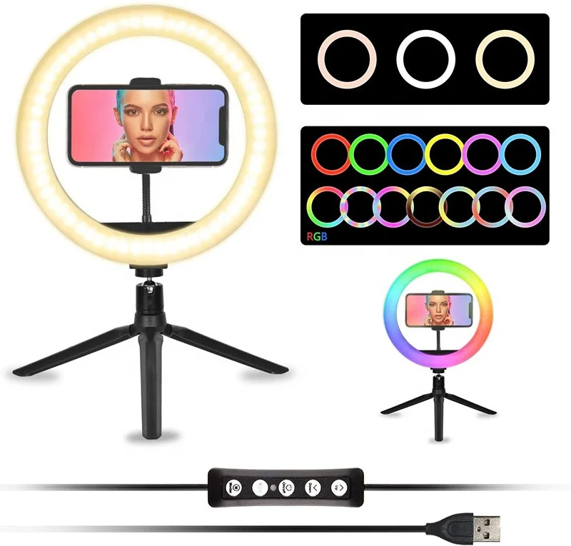  Новое поступление 10 дюймов 26 см портативный USB RGB светодиодный светильник для студийной камеры телефона кольцевой селфи Vlog TikTok Youtube прямой