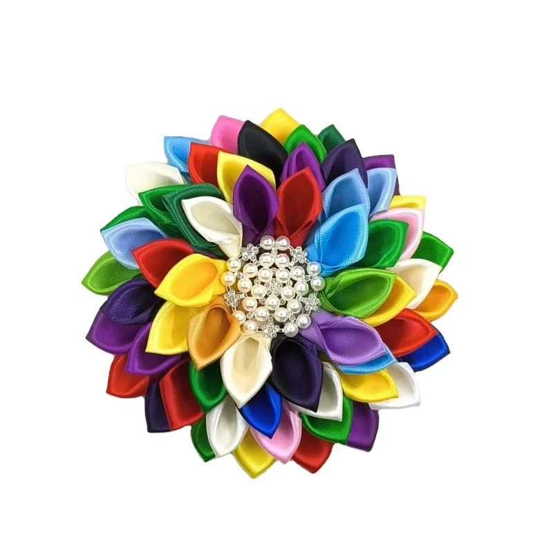 Polyester Satin Flower Brooch Customized Design Colors