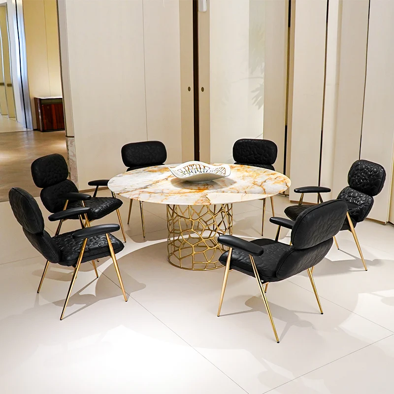 Modenfili Modern Dining Room Furniture Luxury Round Natural Marble Dinning Table And Chairs Set Mesa De Comedor Jantar