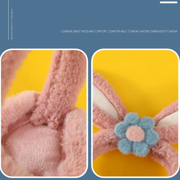 Rabbit Ear Design Faux Fur ear muffin High Quality Winter Outing Bunny Ear Cover Foldable Fur Earmuffs