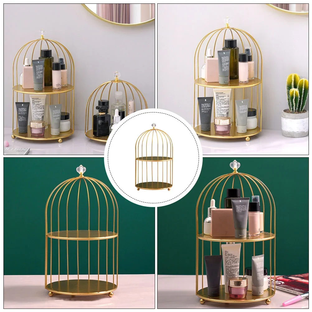 Half Bird Cage Shape Gold Bathroom Shelf with Marble Mat Vanity Countertop Cosmetics Storage Rack Makeup Organizer Holder