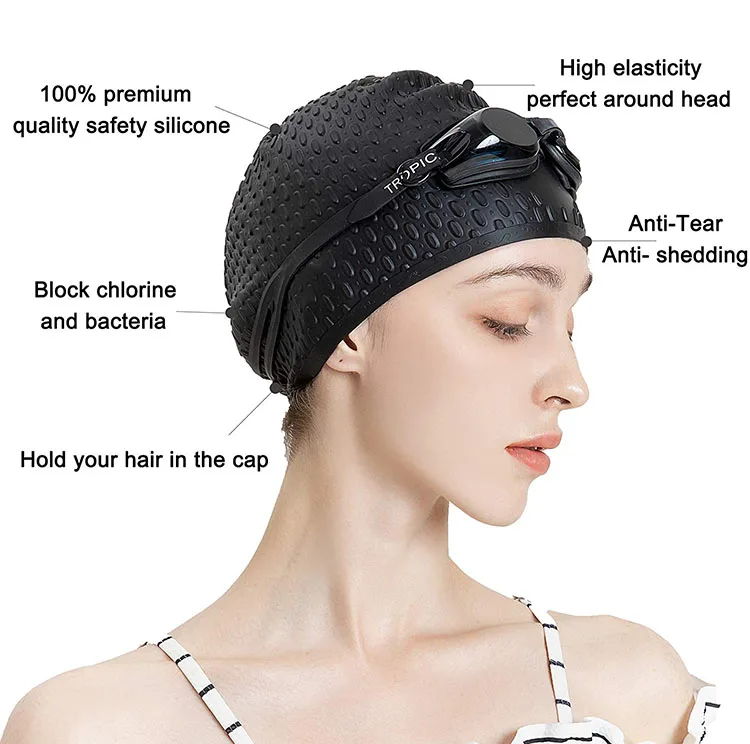 100% Silicone Seamless Water Drop Cap High Elasticity Long Hair Swim Cap