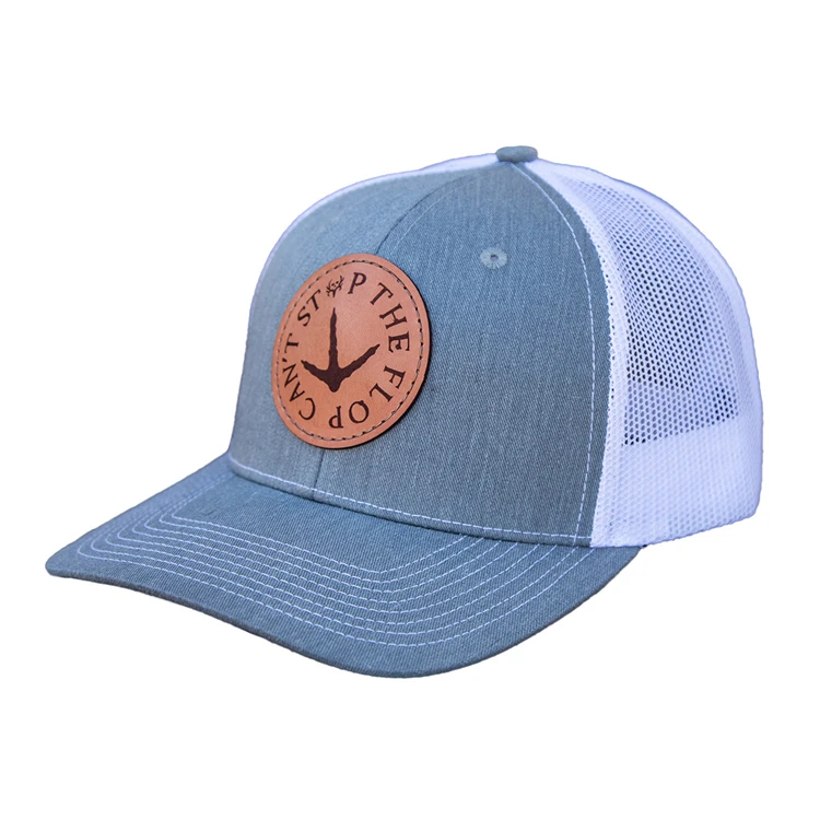 new product custom mesh trucker hat with printed leather patch snapback hats caps