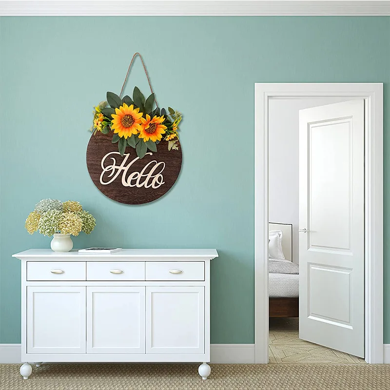 Hello Sign Welcome Wreaths for Front Door Decor Wooden Rustic Welcome Sign Door Fall Wreaths for Front Door Front Porch Gift