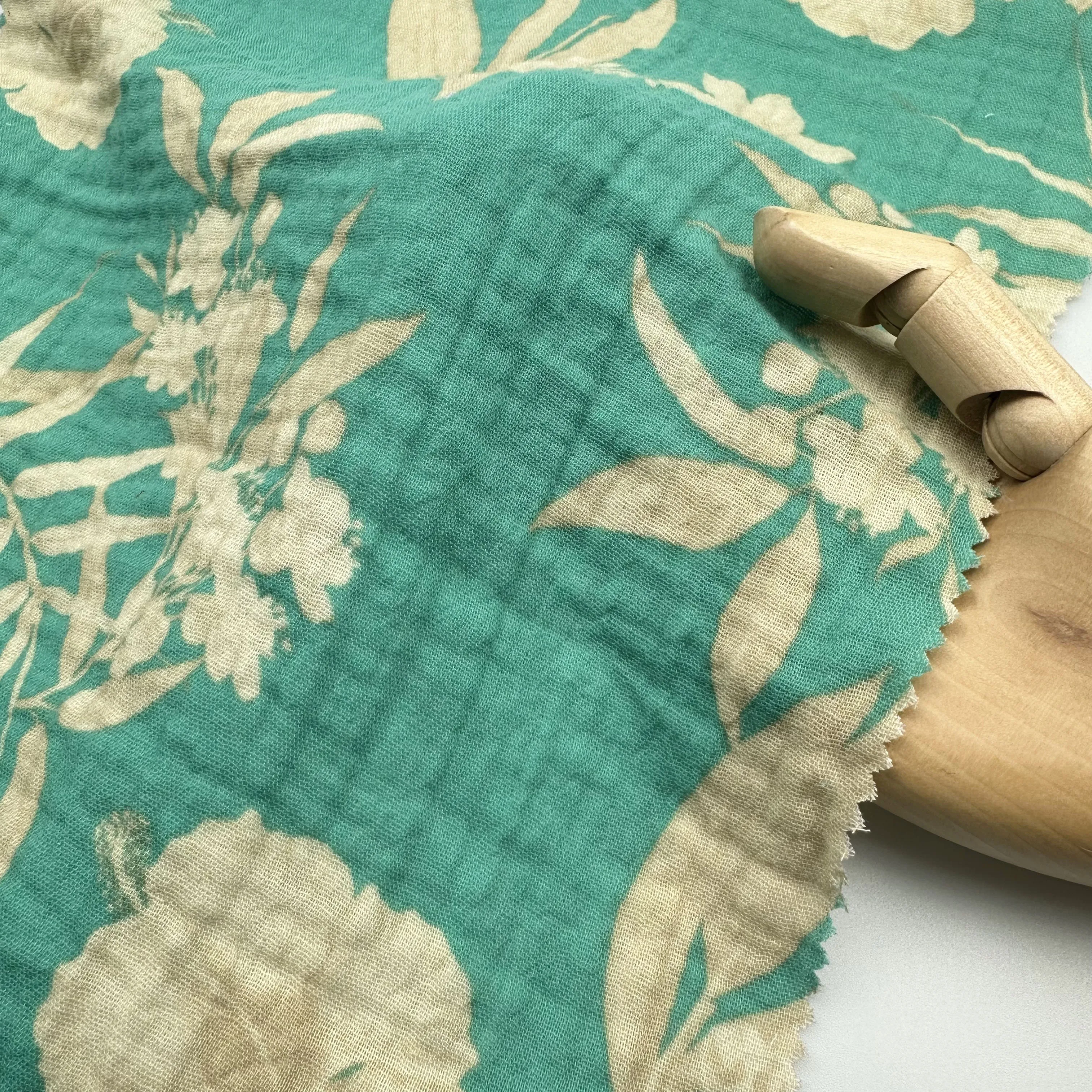 Factory breathable 100% organic cotton double crepe digital printed pattern fabric for women dress