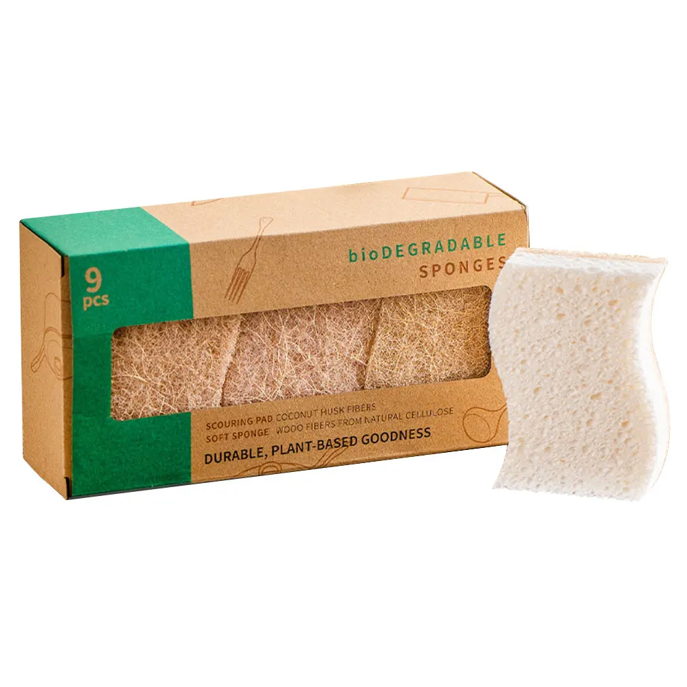Clean Non-Scratch Scrub Sponges Eco Natural Wood Pulp Dish Cellulose Cleaning Kitchen Loofah Dish Sponge