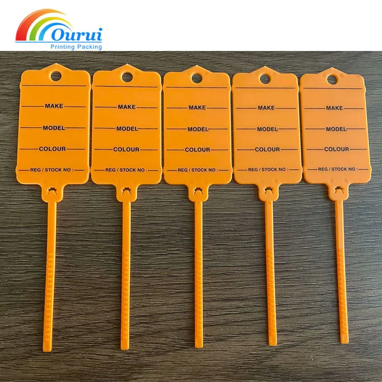 Custom Printed Plastic PVC Car Key Tags Garment Shoe Clothing Hangtag with Seal String Offset & Silk Screen Printing