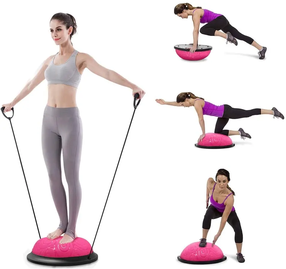 New Best Price Trainer Fitness Yoga Half Bosuing Ball OEM Logo Yoga Balance Half Ball Pad With 2 Pulling Rope