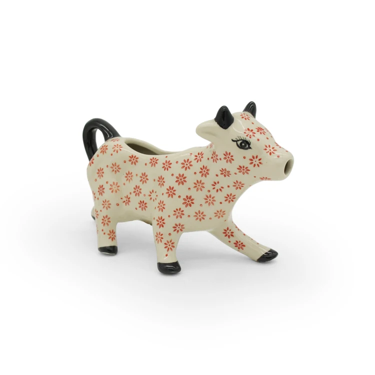 Fashion cute animal cow shaped ceramic milk jug flower printing Japanese style collection water pitcher