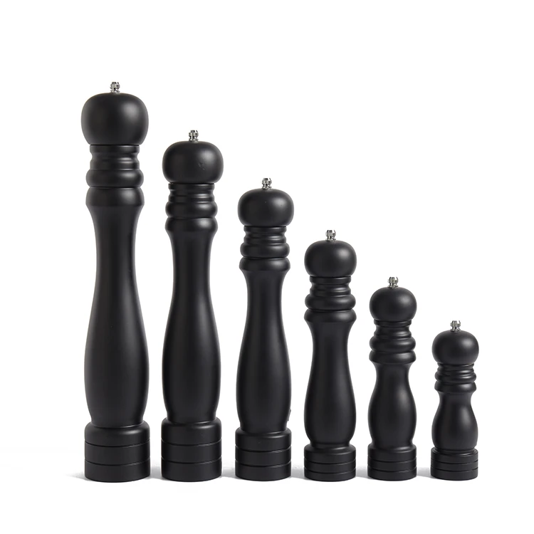 Wholesale Custom Logo Black Manual Grinder Rubber Wood Salt and Pepper Mill