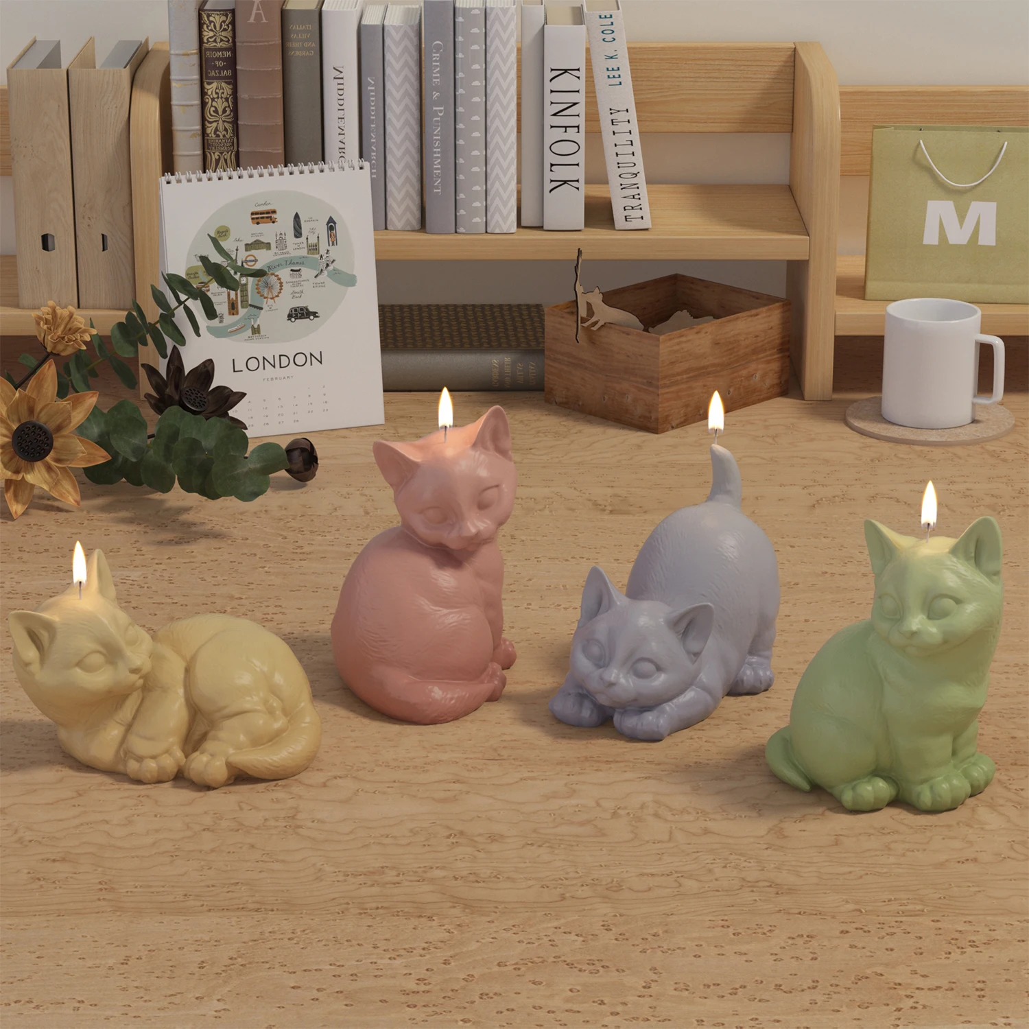 DM906 3D Cute Cat Resin Molds Gypsum Cement DIY Lovely Animal Aromatherapy Candle Silicone Mold For Cats