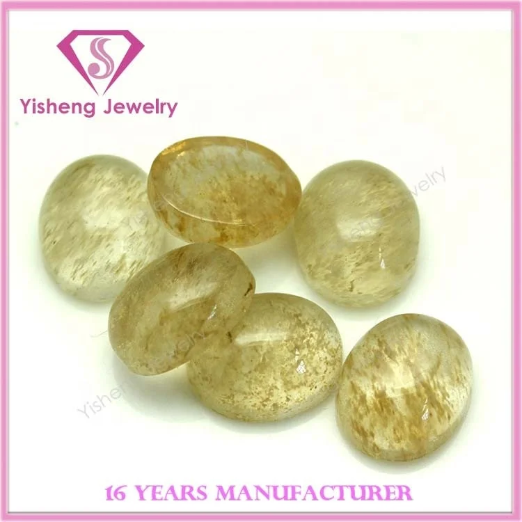 High Quality Flat Back Cut Rutilated Quartz Glass Stone Lab Created Oval Cabochon Green Red Silver Gemstone Jewelry Making