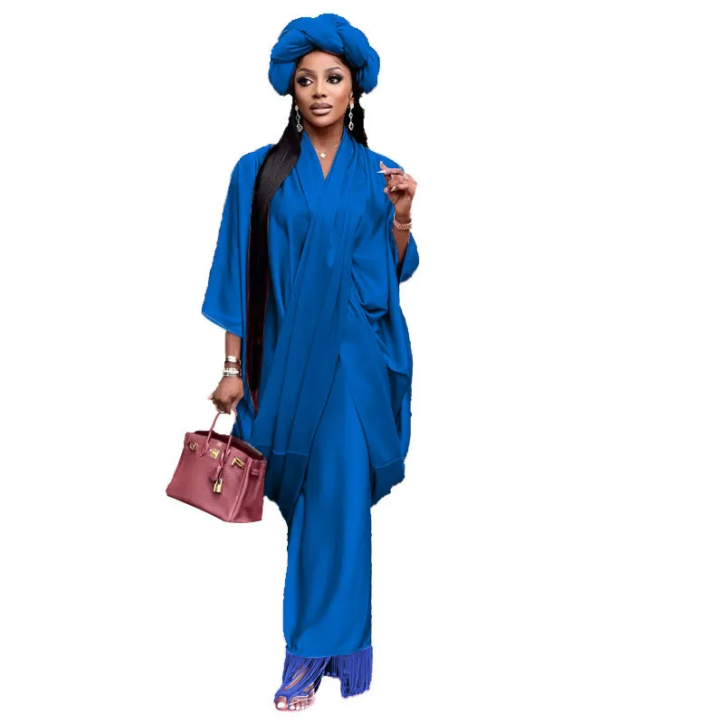 Fall Winter New Arrivals Polyester Long Sleeve V Neck Long Dress Women Muslim African Turkish Dress