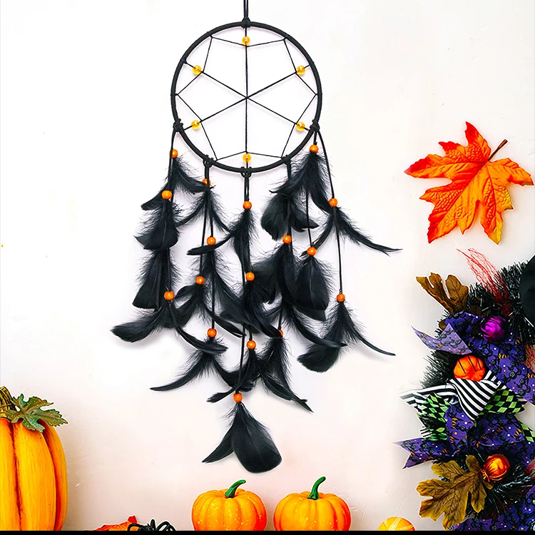 Bohemian Dream Catchers Handmade Crystal Wall Hanging with Feather Indian Style for Bedroom Decor Halloween Gift Rope