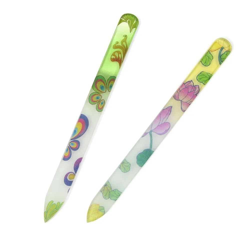 Glass Nail File Nail Shiner with Box Multicolor Flower Crystal Polishing Files Professional Manicure Nail Art Accessories