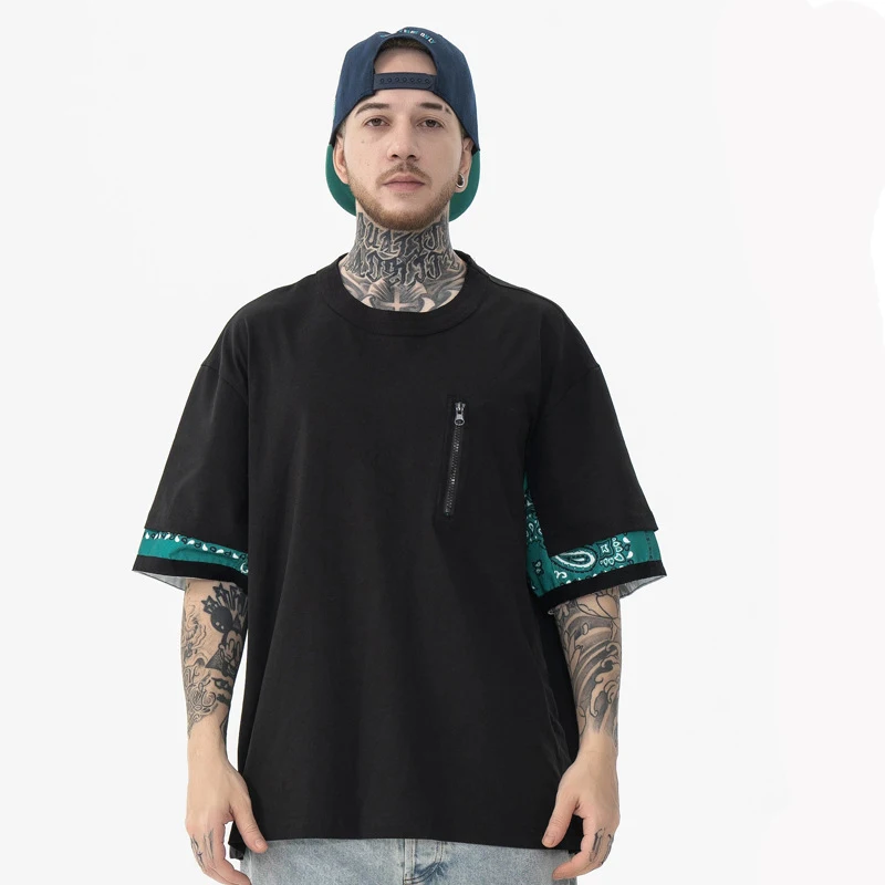 Japanese cashew flower patchwork oversiz e high street casual short sleeve t-shirt