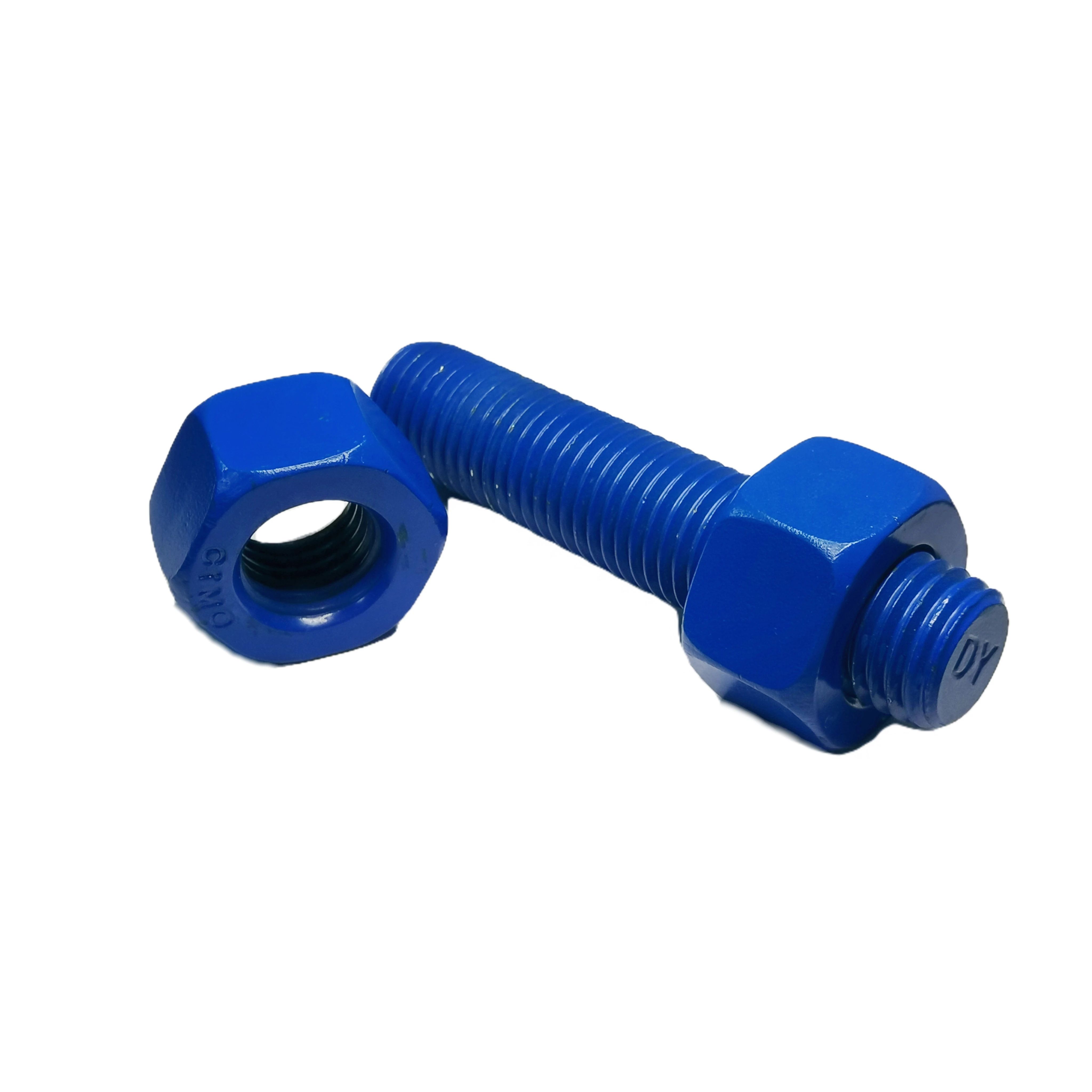 Factory supply  carbon steel PTFE ASTM A193 B7 double head Stud Bolt High Tensile Full Threaded Bar Stud Bolt with 2h nut