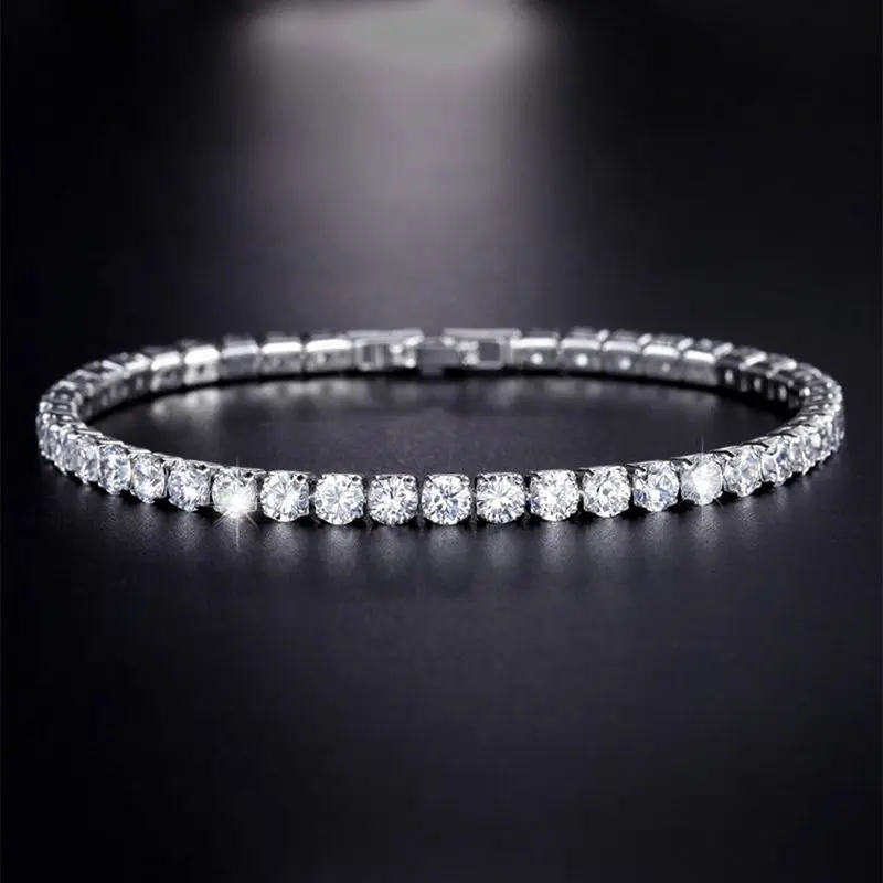 Hip Hop Colorless Open Sleeve Copper Bracelet Crystal AAA Micro Set Zircon Tennis Bracelet for Men And Women