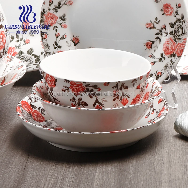 Ceramic Serving Plates and Bowls Floral Garden Oven Safe Hand Painted Stoneware Dinnerware Set Rose Porcelain