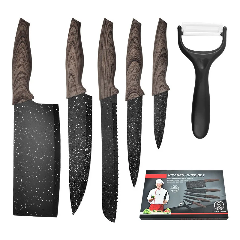 Wholesale Kitchen Knife Set Medical Stone Dovetail Covered Handle Six Piece Set Kitchen Box Set Gift