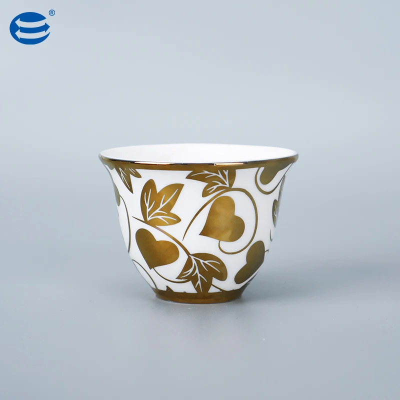 Luxury Gift Small Coffee Tea Cups 12PCs White Arabic Ceramic Espress Coffee Cawa Cups With Gold Rim Tea Cup Sets