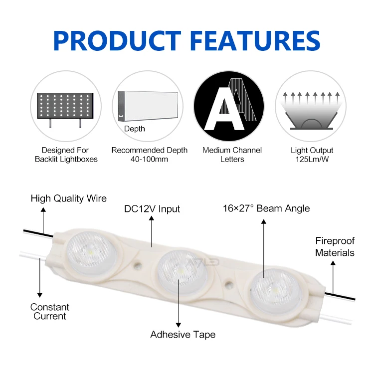 In Stock 24V 12v 6500k IP67 Waterproof 16*27 degree 3 point Edgelight outdoor 3w Side Emitter Led Module