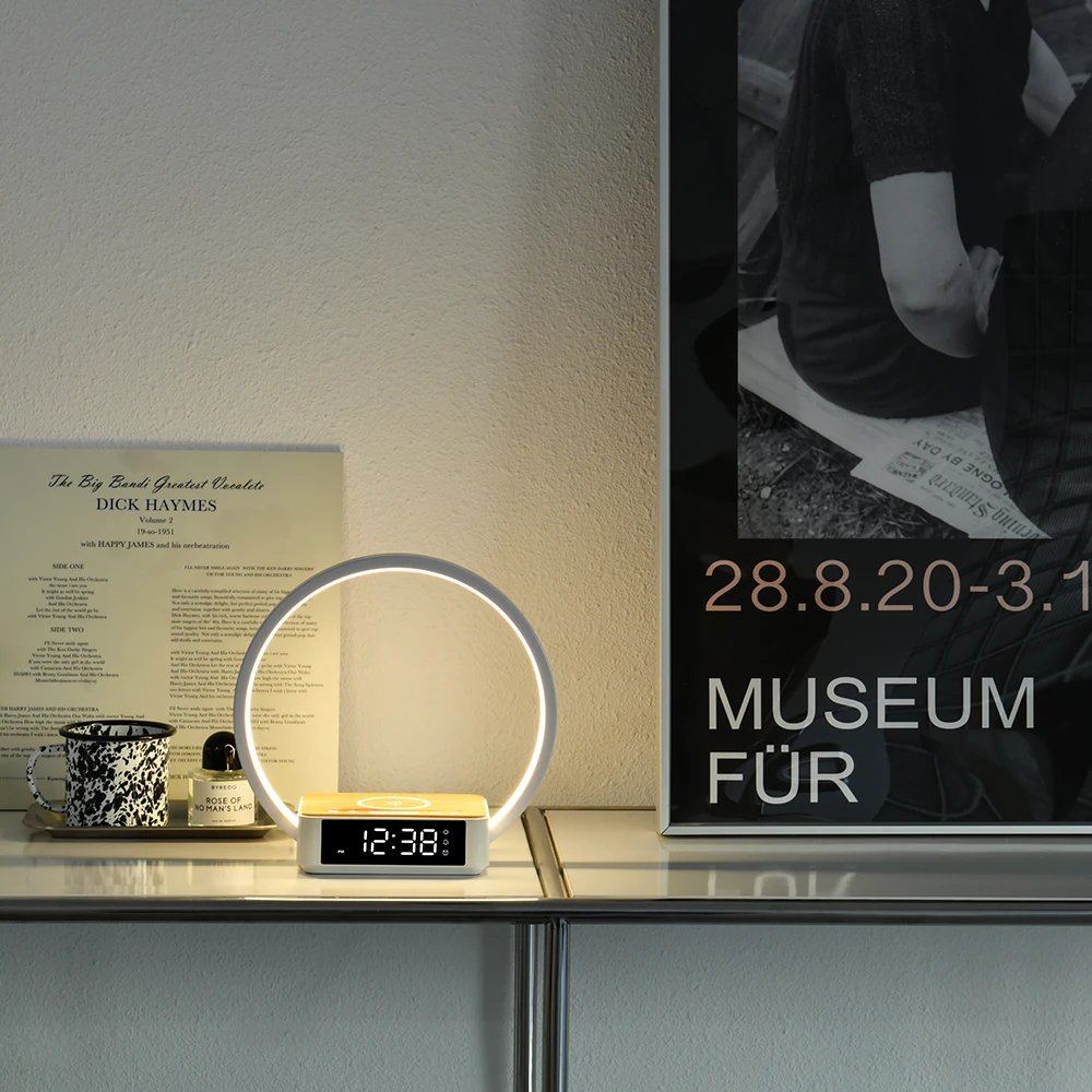 Прикроватная Светодиодная лампа с беспроводным зарядным устройством светильники B17 для пробуждения будильником настольная сенсорным управлением ночник