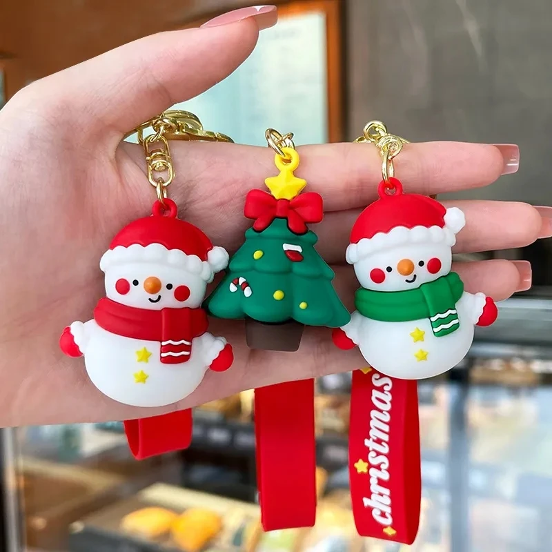 Factory Custom Cartoon Santa Claus Keychain Snowman Doll Toy Key Holder Bag Car Pendant Christmas Holiday Decoration Key Ring