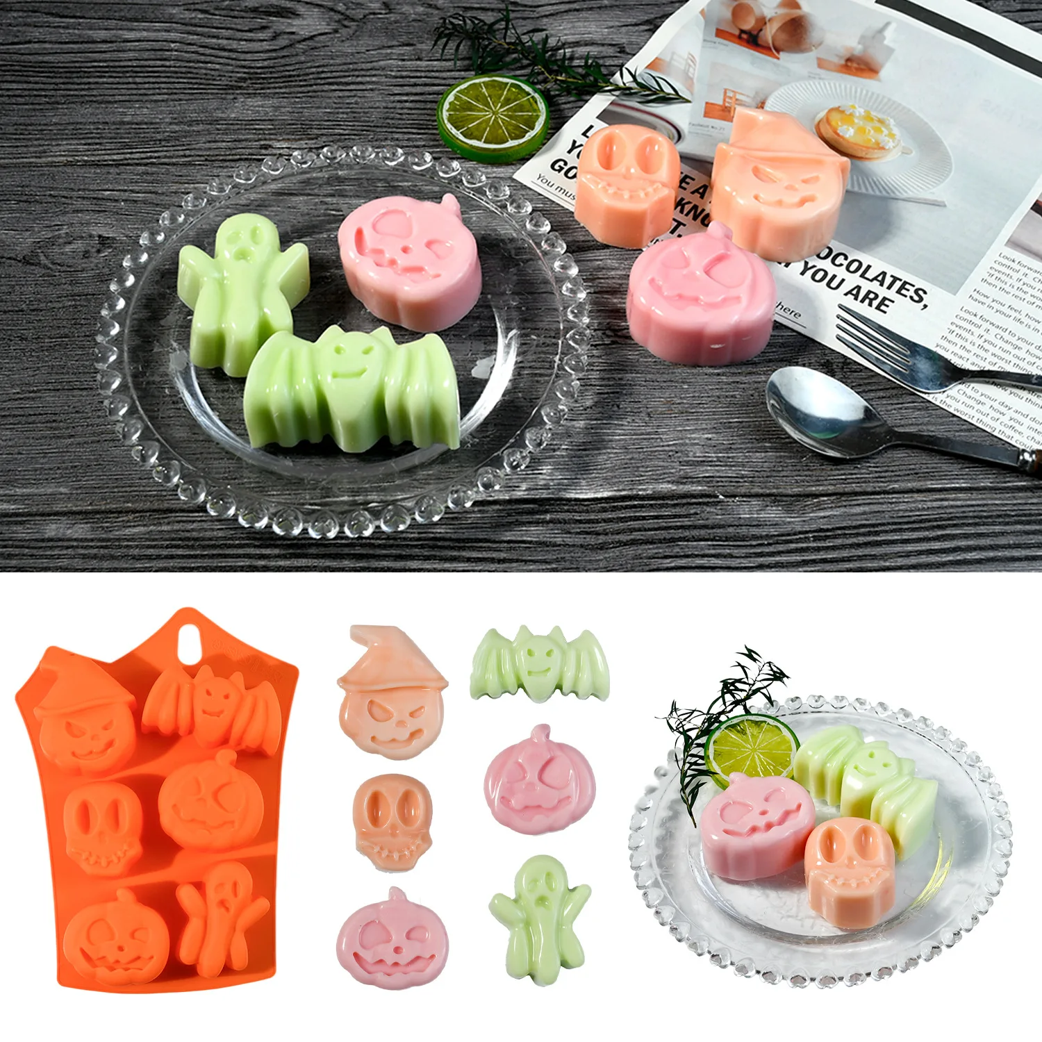 diy drip glue mold Halloween pumpkin Skeleton baking silicone mold spoof cake mold