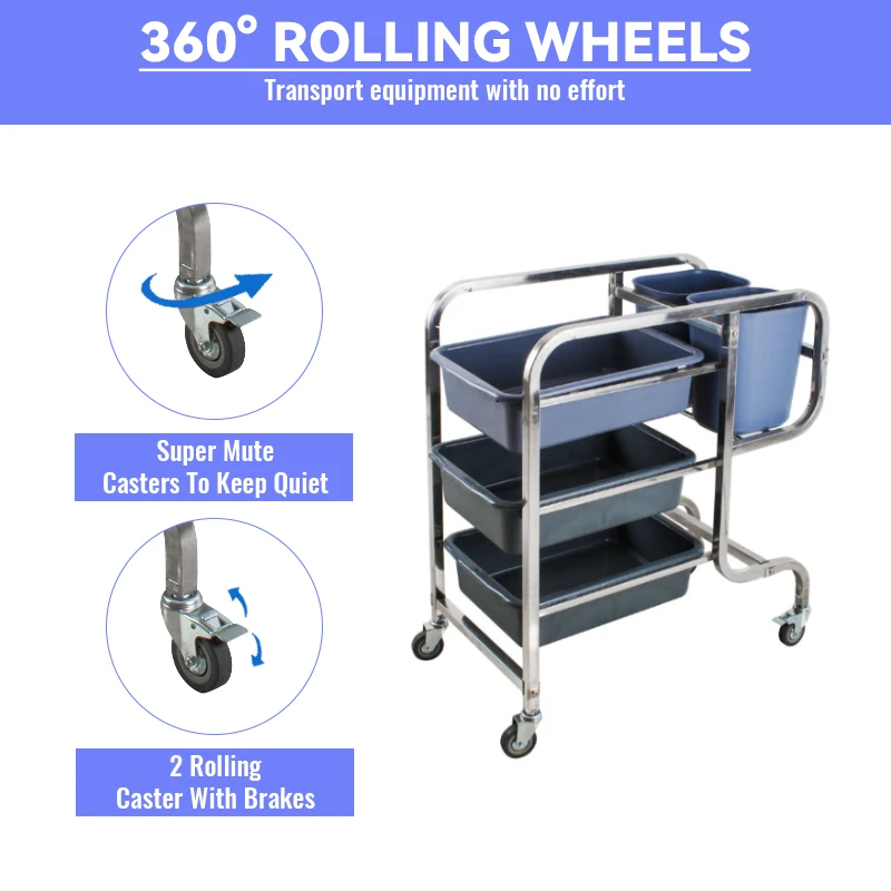 New Arrival Large Three Tier Hotel Catering Heavy Duty Kitchen Serving Food Cleaning Service Trolley Push Cart For Hotel Kitchen
