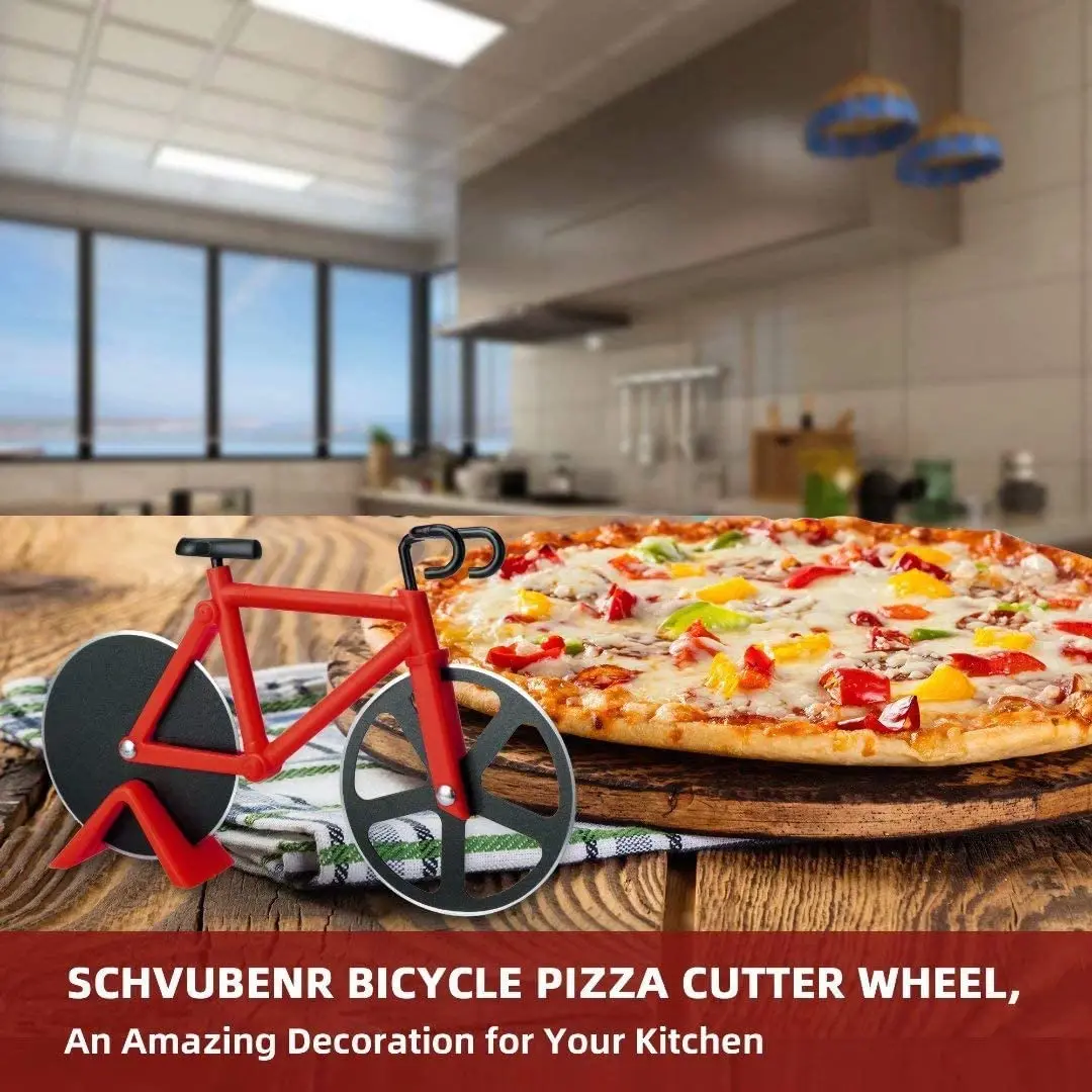 Stainless Steel Bike Pizza Cutter and Wheel Bicycle Shape Pizza Cutter Wheel Non-stick Double Cutting Wheel Bicycle Pizza Slicer