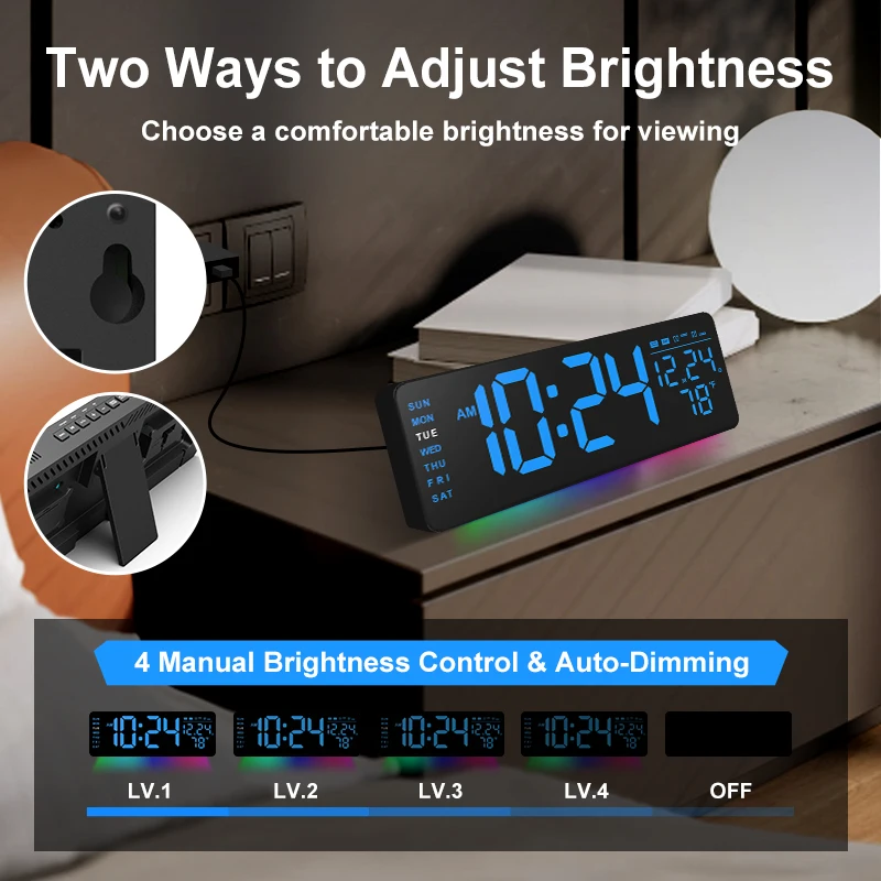 Large Screen Digital Wall Clock With Indoor Temperature Nordic Simple Living Room Wall Desk Led Alarm Clock with Remote Control