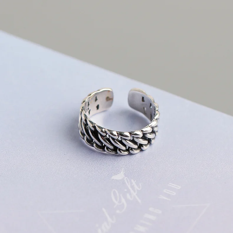 SKA Vintage S925 Sterling silver opening ring female vintage woven silver ring 925