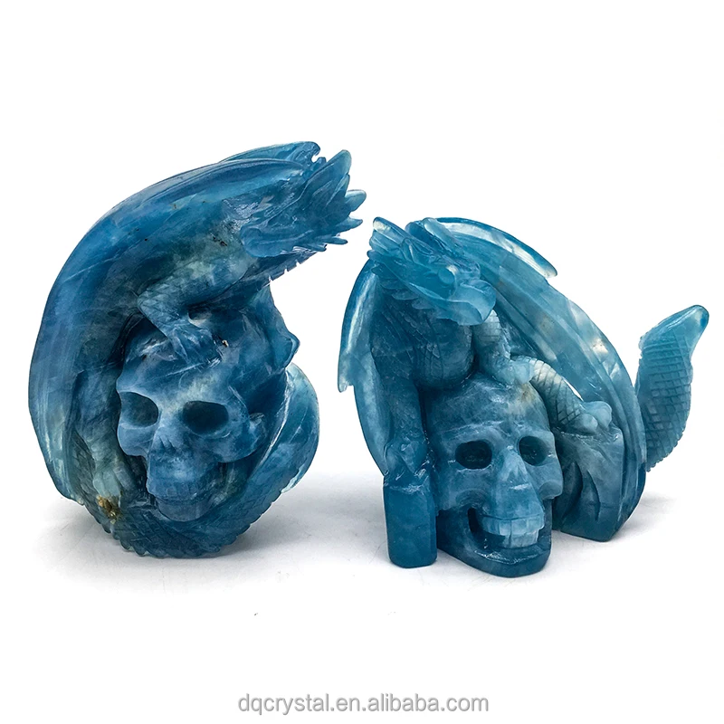 Wholesale high quality natural crystal blue Aquamarine dragon Crystal Craft Carving Unique Aquamarine skulls for decoration