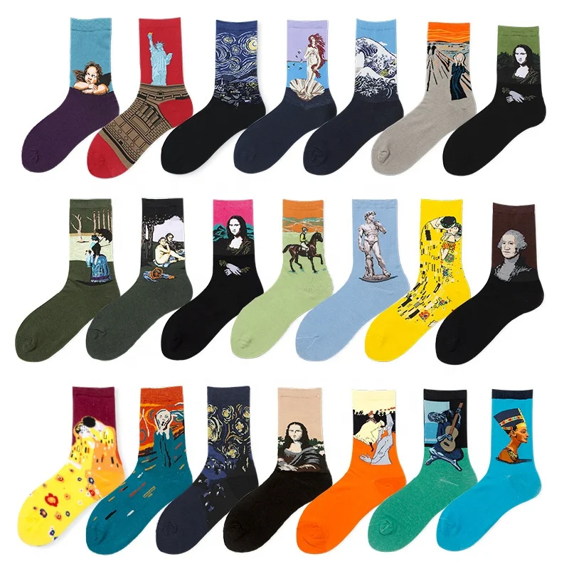 Hot Sale Fashionable Women Winter Socks Oil Painting Mona Lisa artists Colorful Hosiery Warm Corap Socks