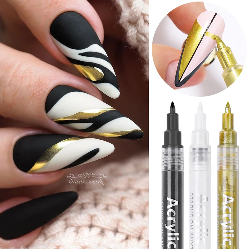 1 шт Nail Art граффити ручка черного и золотого цвета УФ Гель-лак дизайнерская рубашка в горошек рисунок чертежная кисточки подводки для ногтей цветочным принтом стиле «сделай