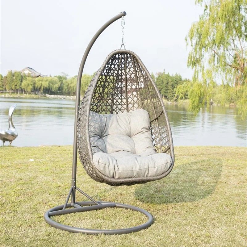 Swing Chair Indoor And Outdoor Balcony Leisure Hanging Egg Chair Patio Rattan Wicker Hammock With Stand and UV Resistant Cushion