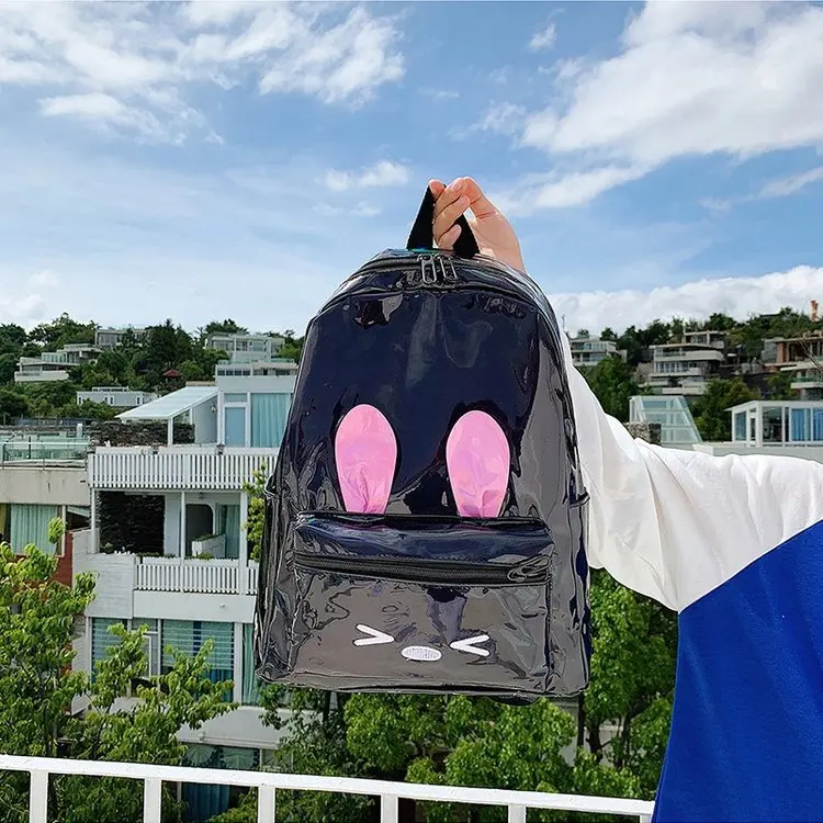 Korean Version Of Bright Laser Junior High School Girls Backpack Fashion Waterproof Cartoon Rabbit Ears Backpack