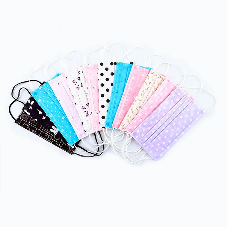 
Wholesale 3 ply earloop kids cartoon face mask approved masques printed respirator disposable child dust mask 
