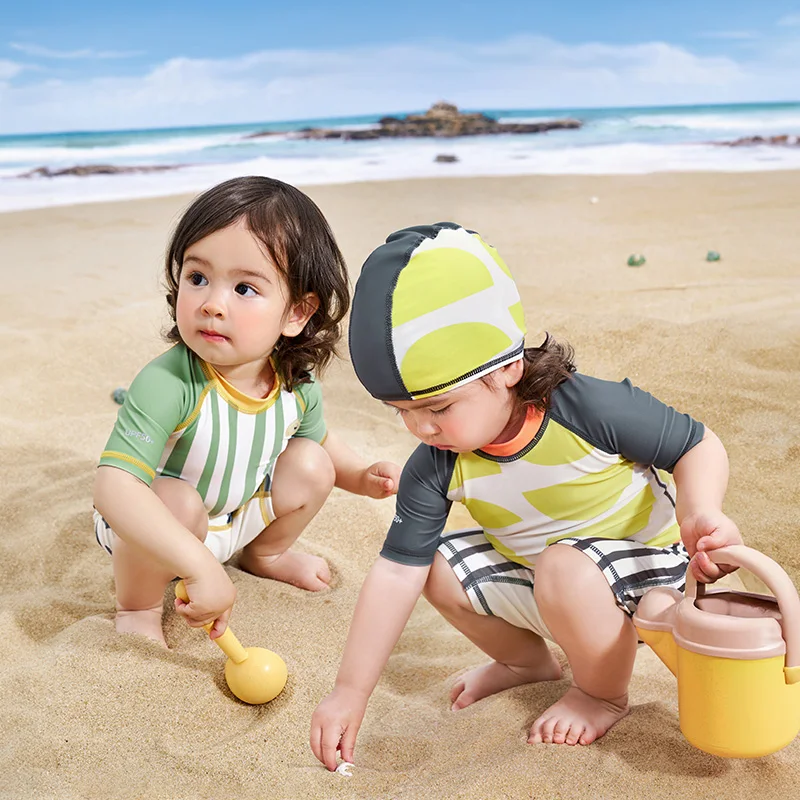 KOCOTREE Brand Kids Cute Baby Short Sleeve Bathing Suits Boy Girl Swimsuit for Children With Storage Bag Free Swimming Cap