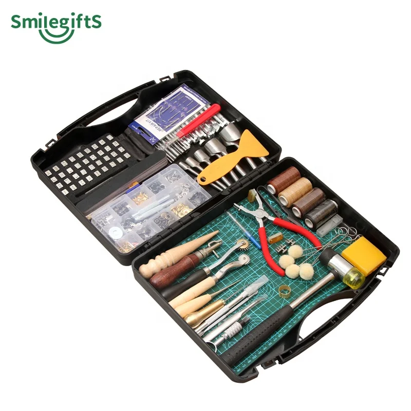 Leather Craft Punch Tools Kit Leather crafting Tool set with tool box
